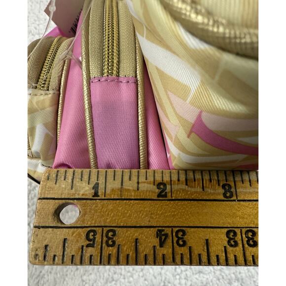 NEW Adrienne Vittadini Travel Cosmetic Bag Trio Pink Beige Bows Design - Picture 10 of 11